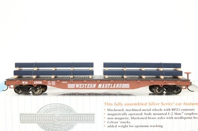 Bachmann Silver HO Scale WM Western Maryland Flat Car w/ Steel Load NOS 18929 - Image 1 of 4