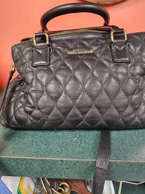 Vera Bradley quilted vegan leather top handle bag black with long strap - Image 1 of 4