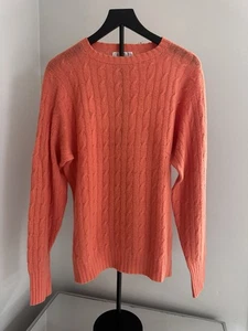 Cashmere Cashmere Scotland 100% Pure Cashmere Cable Knit Sweater Coral Orange L - Picture 1 of 8