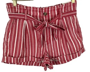 American Eagle Womens Size 4 Red & White Striped Linen Blend Shorts - Picture 1 of 12