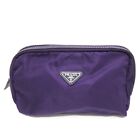 PRADA Triangle logo accessory case Cosmetics Pouch Nylon purple
