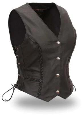 Trinity - Women's Motorcycle Western Style Vest Braid Detail - 508 - Image 1 of 2