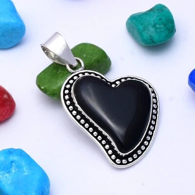 Hermoso Colgante De Plata De Ley 925 Con Piedra Preciosa De Ónix Negro 2.4" - Imagen 1 de 3