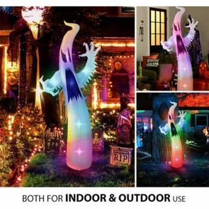 9ft Halloween Inflatable Blow up White Ghost Colorful Led Lights Lawn Yard Deco - Picture 1 of 7