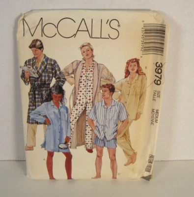 McCall's 3979 Misses, Men & Teen Robe, Nightshirt & PJ's Pattern M 36-38" Uncut - Image 1 of 2