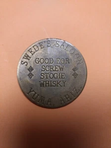 VINTAGE BRASS SWEDE'S SALOON BROTHEL TOKEN SCREW, STOGIE, WHISKEY YUMA, AZ - Picture 1 of 2
