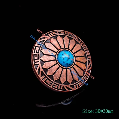 10X Antique Copper Flower Carved Turquoise Belt Conchos For Wallet Leathercraft - Image 1 of 4
