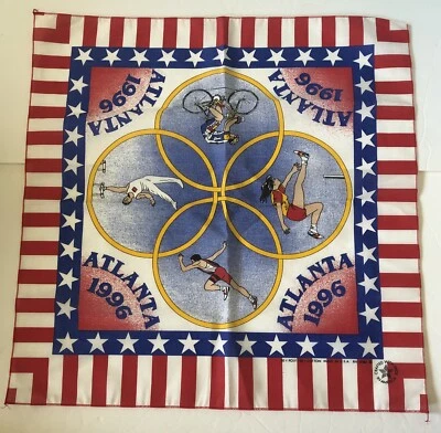 Cachecol bandana vintage 1996 Atlanta Olympics ginástica ciclismo - Feito nos EUA - Imagem 1 de 4