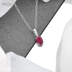 14k White Gold Ruby Pendant 6x4mm Oval Charm July Birthstone Gift for Women - Picture 1 of 10