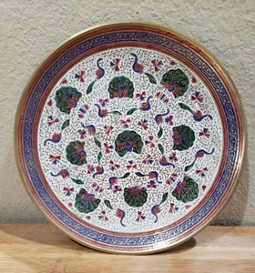 New Vintage Brass Handmade Inlay Plate Wall Hanging Peacock Etching 8” Round - Picture 1 of 3