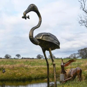 Life-Size Freestanding Flamingo Garden Sculpture - Aluminium Outdoor Ornament - Picture 1 of 4