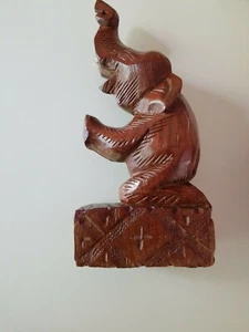 Kneeling Wood Elephant Sculpture Hand Carved Wooden 10 1/2" figurine Statue (20) - Picture 1 of 12