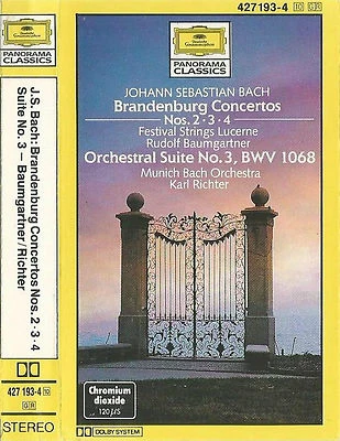 Bach Brandenburg Concertos 2, 3 & 4 Suite No.3 BWV 1068 CASSETTE ALBUM DG - Image 1 of 4