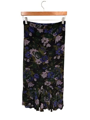 Sarah Arizona Floral Print Midi Skirt S Black/Blue 100% Rayon Elastic Waist Ruff - Image 1 of 4