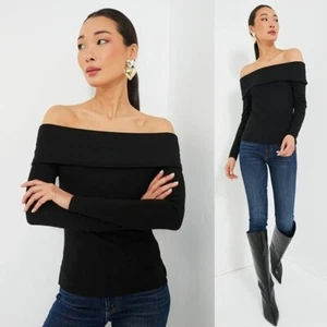 Moon River NEW Black Off the Shoulder Long Sleeve Jersey Knit Top Size Small - Picture 1 of 7