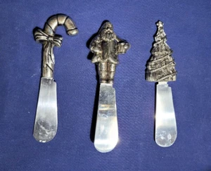 Set of 3 Stainless Steel Christmas Cheese Knives Spreaders Santa Tree Candy Cane - Picture 1 of 6