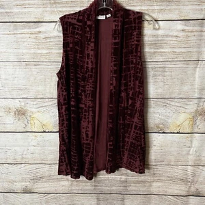Susan Graver Velvet Burnout Vest XS Deep Burgundy Open Front - Picture 1 of 10