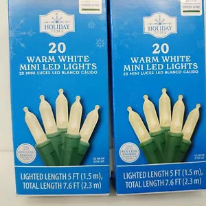 Holiday Time - 20 Warm White Mini LED Lights Green Wire X2 - Picture 1 of 5