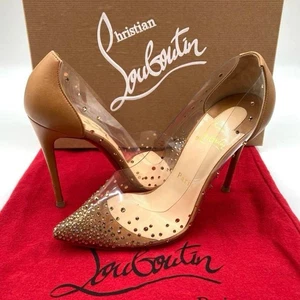 Christian Louboutin Heels 36.5 US6.0-6.5 Rhinestone Pumps Brown Patent - Picture 1 of 14
