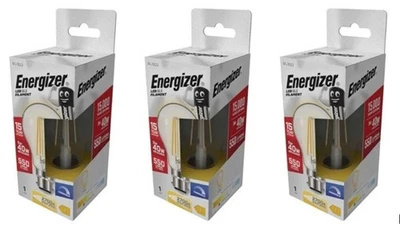 Energizer BC 4W LED Filament Bulbs pack of 3 – Dimmable 470lm GLS, Warm White - Image 1 of 2