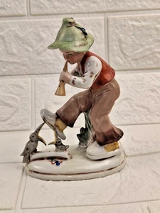 60er Jahre Deutsche Porzellan Figur "Junge mit Flöte und Vögeln " - Bild 1 von 13