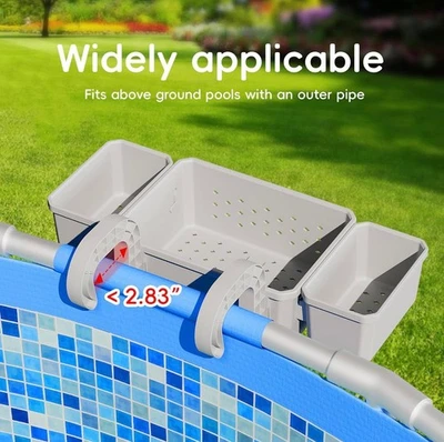 Poolside Storage Basket with 2 Cup Holder, Stretchable Pool Toy Basket for Towel - Image 1 of 4