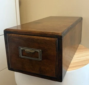 VTG 1 DRAWER WOODEN LIBRARY CARD CATALOG BOX INDEX FILE Apprx 15”L 7”W 5-7/16”H - Picture 1 of 24