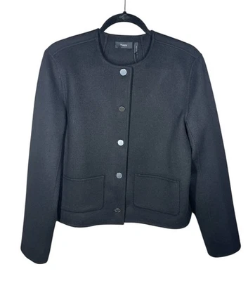Theory Size 8 Pocket Crop Jacket Black Winsome Double Face Wool Blazer $595 - Image 1 of 4