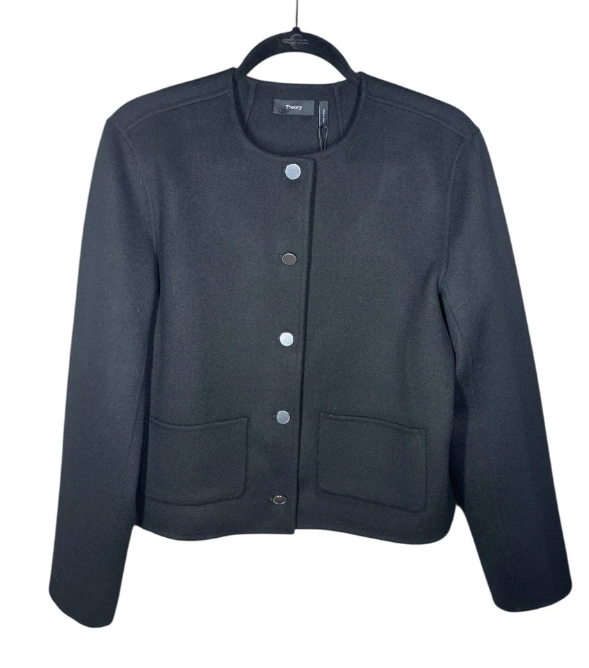 Theory Size 8 Pocket Crop Jacket Black Winsome Double Face Wool Blazer $595 - Image 1 of 4