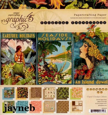 Graphic 45 Tropical Travelogue 8 by 8-inch Paper Pad Very Rare & Retired 2014 - Image 1 of 2