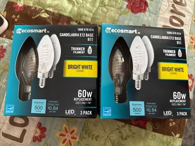 EcoSmart 60W B11 Dimmable E12 Candelabra Filament LED Bulb Daylight (2) 3 Packs - Image 1 of 2