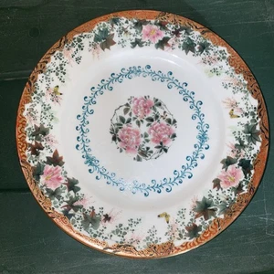 2 vintage japanese plates pink roses marked in characters - Picture 1 of 4