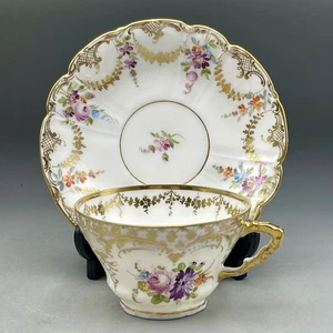 Antike Richard Klemm Dresden handbemalte Blumen Tasse und Untertasse - Bild 1 von 12
