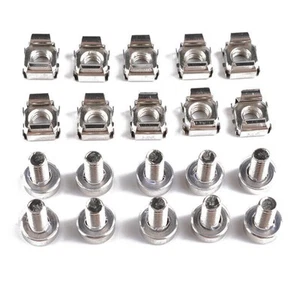 10Pcs Metal Nickel Plated Square Hole Cage Nuts & Screws For Server Rack Cabinet - Photo 1/12