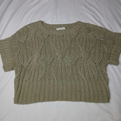 Suéter feminino estilo crochê By Together verde sálvia tamanho pequeno boho - Imagem 1 de 4