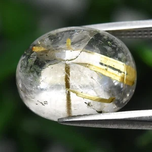 💎 3.49ct Oval Cabochon Natural Golden Needles Rutile Quartz - Africa Gemstone - Picture 1 of 4