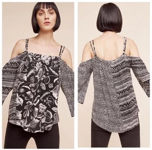 Top Anthropologie Deletta Reeve spalle aperte taglia XS nero bianco nuovo cartellino $78 nuovo con etichette - Foto 1 di 6