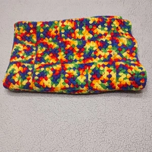 Vintage Crochet Granny Square Cottage Core Afghan Blanket Rainbow Heavy - Picture 1 of 8
