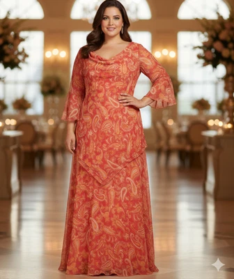 Vestido Terani Couture para mujer talla 22 coral seda con cuentas Art Deco en capas de gasa Foto 1 de 4