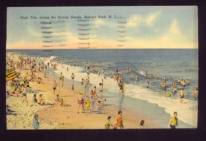 Tarjeta postal vintage de Beach Veiw High Tide Sunny Sands ASBURY PARK NUEVA JERSEY 1940 - Imagen 1 de 1