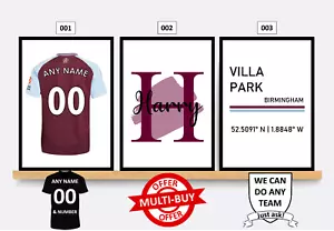Personalised Aston Villa Football Print Wall Art Poster Custom Set of 3 - Picture 1 of 12