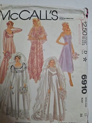 Wedding Dress Bridal Gown 12 McCalls 6910 Sewing Pattern VTG UC High Waist Train - Image 1 of 4
