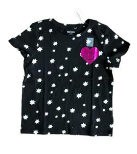 Old Navy Girls Black Star Short Sleeve T-Shirt Size Large 10/12 (A6) - Picture 1 of 2