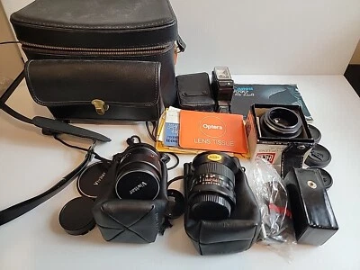 Vintage Camera Lenses And Accessories With Leather Bag And Pouches Canon Vivitar - Image 1 of 4