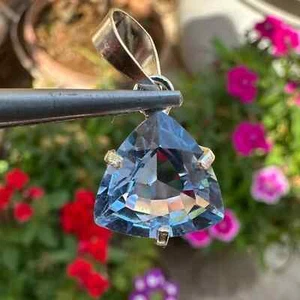 22,40 ct natürlicher zertifizierter Santa Maria blauer Aquamarin Anhänger - 925 massives Silber - Bild 1 von 5
