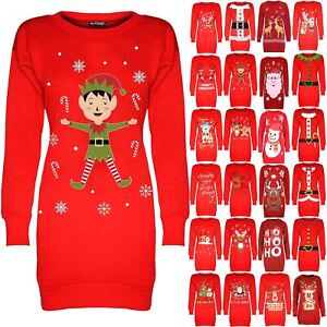 Sweat-shirt femme Noël femmes elfe bâtons de bonbons de Noël tunique longue robe pull