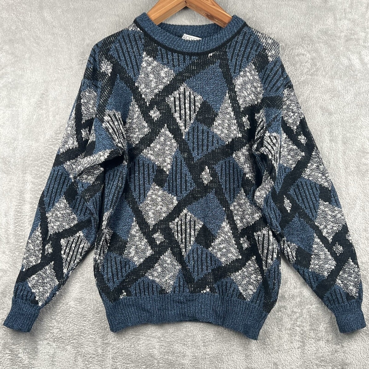 トップス Le Tigre Knit Vintage Le Tigre Sweater Blue Texture Knit Chunky 80s 90s XL