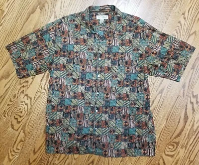 XL Vintage TORI RICHARD Honolulu Hawaii CAMISA ALOHA Tribal Hoja Cuadrada Algodón Foto 1 de 4