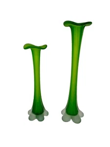 Frosted Green Glass Bud Vases (set of 2) - Picture 1 of 9