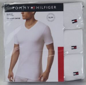 Tommy Hilfiger 3 pack White Slim Fit V-Neck T-shirts Tee NWT